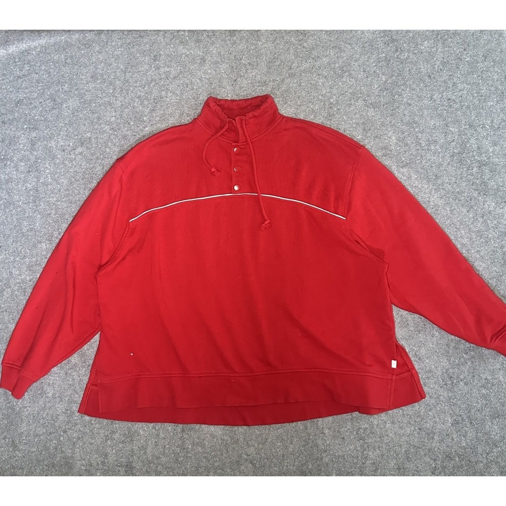 Out From Under Mock Neck Henley Sweatshirt L‎ Red Oversized French Terry
